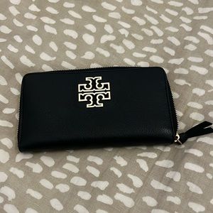 Black with gold Tory Burch zip wallet